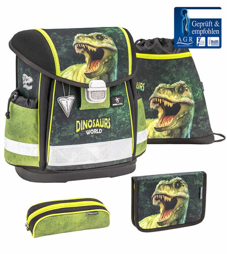 Belmil Schulranzen 4-teiliges Set mit Brustgurt Classy Dinosaur World T-Rex