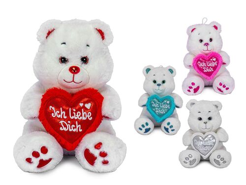B�r wei� mit Herz - Pl�schfigur - 4-fach sortiert - 25 cm