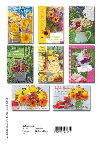 Geburtstagskarten Blumen - 100 St�ck - 8 Motive