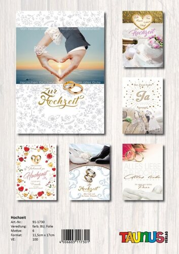 Hochzeitskarten - 100 St�ck - 6 Motive