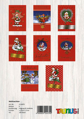 Weihnachtskarten rot - 50 St�ck - 8 Motive