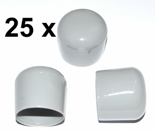 25 St�ck - Kappe f�r Rundrohr D=20 mm L= 20 mm grau PVC
