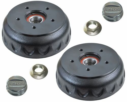 2 x KNOTT Bremstrommel 200 x 50,   Compactlager 112x5, + Flanschmutter und Fettkappe  --- Komplettset 6A0073