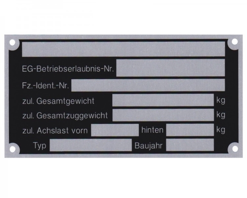 5 x Blanko Typenschild Anhngertypenschild Neutral Anhnger Vers. 3