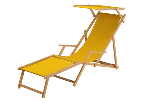 Gartenliege Sonnenliege gelb Liegestuhl Fu�teil Sonnendach Deckchair Holz Gartenm�bel 10-302NFS