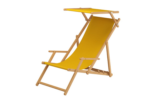 Gartenliege gelb Strandliege Sonnenliege Holz Relaxliege Sonnendach Deckchair Strandstuhl 10-302NS