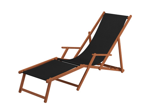 Liegestuhl schwarz Fu�ablage Tisch Kissen Deckchair Sonnenliege Gartenliege Holz 10-305 F T KH