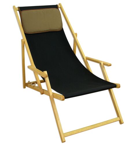 Liegestuhl schwarz Gartenliege Sonnenliege Kissen Holz Deckchair Buche Gartenm�bel 10-305 N KD