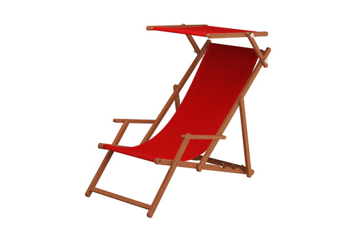 Liegestuhl rot Gartenliege Strandliege Deckchair Buche dunkel Sonnendach Kissen 10-308 S KD