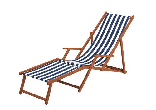 Liegestuhl Gartenliege blau-wei� Fu�ablage Kissen Sonnenliege klappbar Deckchair Buche 10-317FKH