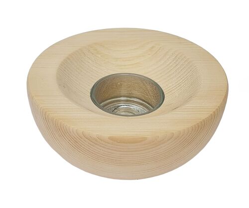 Zirbenteelicht mit Glas, Teelichtschale Zirbenholz 40.10-030