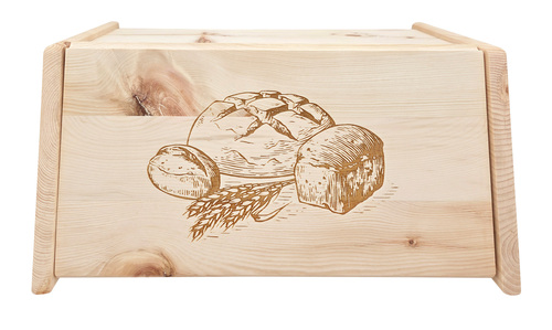 Metallfreie Brotbox mit Klappe und Gravur aus Zirbenholz Massiv Brotkasten 40.10-047