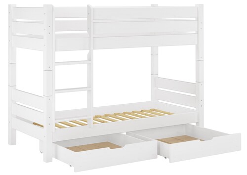 Kiefer-Stockbett wei� 100x200 Etagenbett Hochbett teilbar Rollrost Bettkasten 60.16-10WT80S2