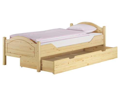 Massivholz-Bett Kiefer natur 100x200 Einzelbett Rollrost Matratze Bettkasten 60.30-10MS4