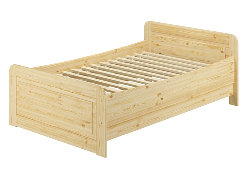 Seniorenbett extra hoch 120x220 Einzelbett mit Rollrost Holzbett Massivholz Kiefer 60.42-12-220