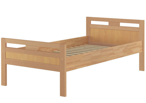 Massivholzbett Seniorenbett Buche natur 100x200 Einzelbett Hohes Bett mit Rollrost 60.74-10