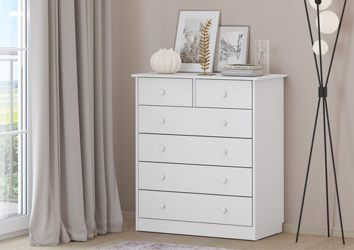 Kommode wei Sideboard Anrichte Kiefer massiv 2+4 Schubladen 90.50-13W 