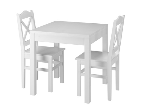 Wei�e Essgruppe mit Tisch und 2 St�hle Kiefer Massivholz waschwei� 90.70-50 A W Set 20