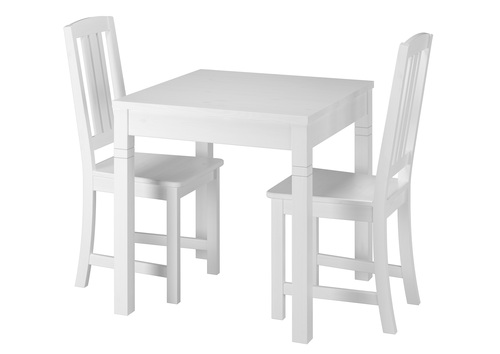 Sch�ne kleine Essgruppe mit Tisch und 2 St�hle Kiefer Massivholz waschwei� 90.70-50 B W-Set 22