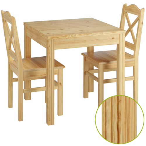 Esszimmergruppe mit Tisch und 2 St�hle Kiefer natur Massivholz 90.70-50 C -Set 20
