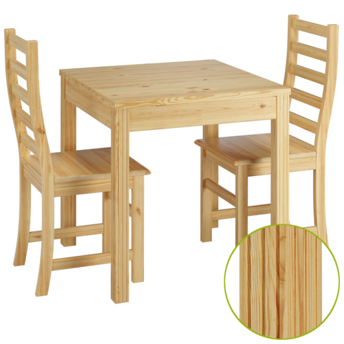 Sch�ne Essgruppe mit Tisch und 2 St�hle Kiefer natur Massivholz 90.70-50 C -Set 21
