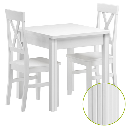 Klassischer Esstisch mit 2 St�hlen Kiefer Massivholz waschwei� 90.70-50 C W-Set 23