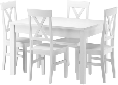 Massivholz-Essgruppe mit Tisch und 4 St�hlen Kiefer waschwei� 90.70-51 A W-Set 23