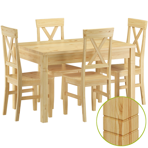 Essgruppe Kiefer Massiv Tisch und 4 St�hle K�chentisch Holzst�hle 90.70-51 B-Set 23