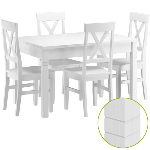 Repr�sentative Essgruppe mit Tisch und 4 St�hle Kiefer Massivholz waschwei� 90.70-51 B W-Set 23