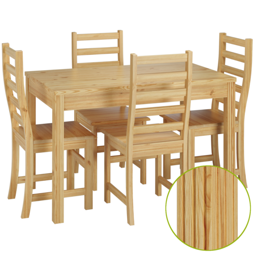 Essgruppe f�r Vier mit Tisch und modernen St�hlen Kiefer Massivholz 90.70-51 C-Set 21