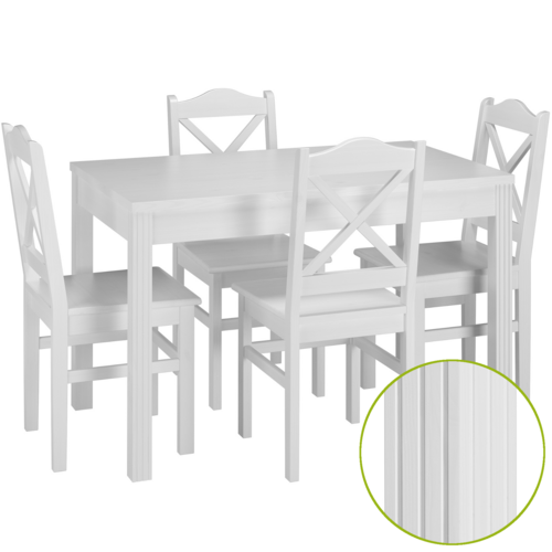 Landhaus-Essgruppe mit Tisch und 4 St�hle Kiefer Massivholz waschwei� 90.70-51 C W-Set 20