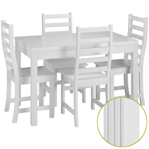 Stilvolle Essgruppe mit Tisch und 4 St�hle in Kiefer Massivholz waschwei� 90.70-51 C W-Set 21