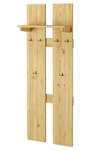 Breite Wand-Garderobe Kiefer massiv als Flurgarderobe oder Kleiderhaken mit Hutablage 90.80-10
