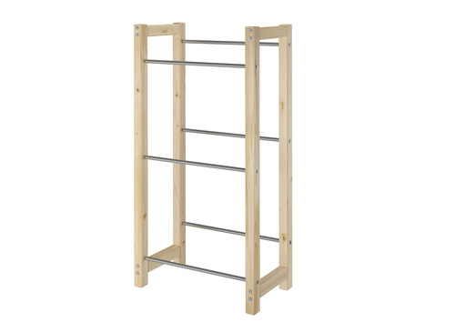 Getr�nkekistenregal aus Edelstahl und Massivholz Boxenregal 90.81-01