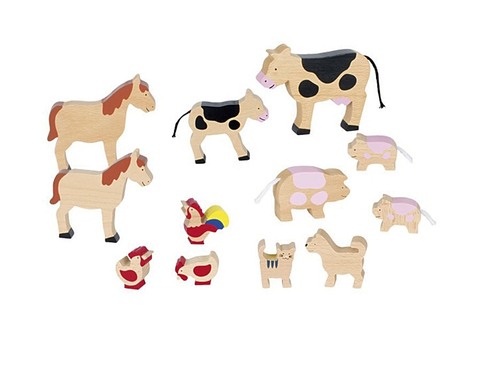 Bauernhoftiere natur bemalt aus Holz Massivholz-Farmtiere Spielzeug Set 931-GK370