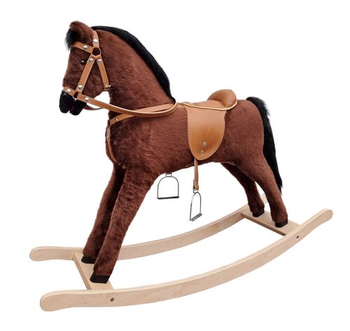 Gro�es Schaukelpferd tolles Geschenk Pl�schpferd Holzpferd braun 96-112 