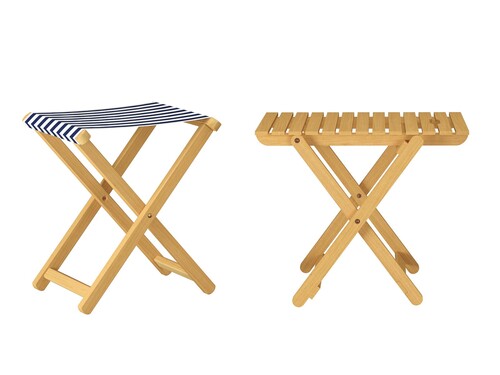 Klappbarer Gartenstuhl Buche natur Stoff blau-wei� V-10-216N-17