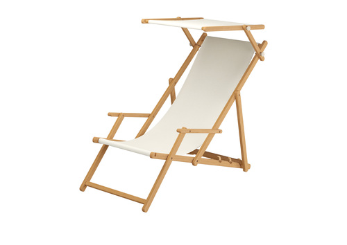 Holz-Liegestuhl Natur mit viel Zubeh�r nach Wahl Stofffarbe wei� V-10-303N