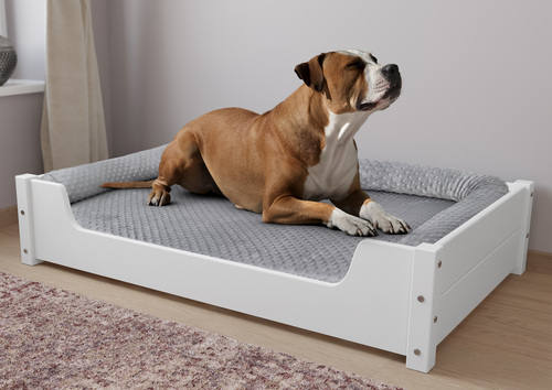 Hundebett f�r gro�e Hunde 100x60 Kiefer wei� Tierbett V-30.32-W-100x60