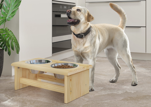 Futterstation f�r Hunde und Katzen mit zwei Edelstahlsch�sseln in drei Gr��en S, M, L V-30.33