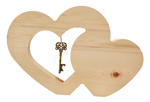 Gro�es Doppelherz mit Schl�ssel oder St�ben Zirbe unbehandelt massiv Dekoherz V-40.10-046 