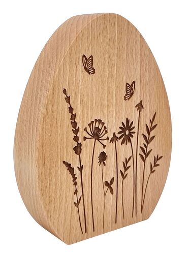 Echtholz Dekoei-Wiese  Ei mit Blumen Gravur Osterdeko Buche ge�lt V-40.11-Holzei-Wiese