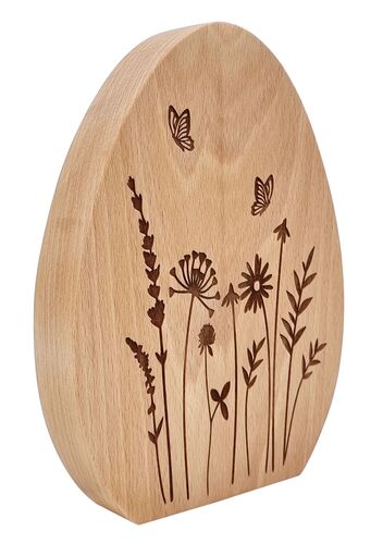 Echtholz Dekoei-Wiese  Ei mit Blumen Gravur Osterdeko Buche ge�lt V-40.11-Holzei-Wiese
