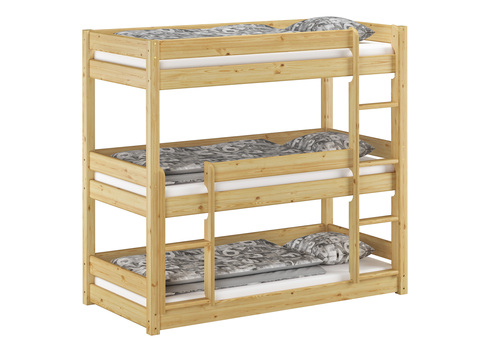 Dreier-Stockbett f�r drei erwachsene Personen 80x200 Kiefer massiv natur Zubeh�r w�hlbar V-60.03-08