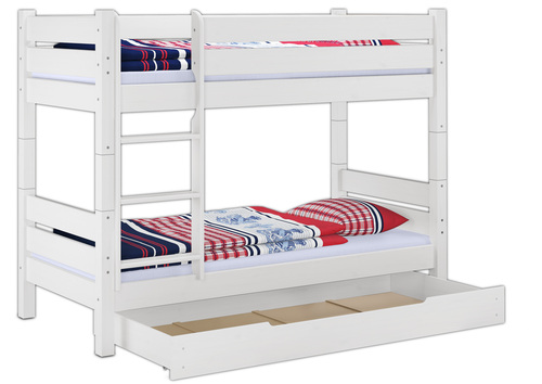 Stockbett 100x200 Massivholz Kiefer wei� Nische 80cm teilbar Zubeh�r w�hlbar V-60.16-10WT80 