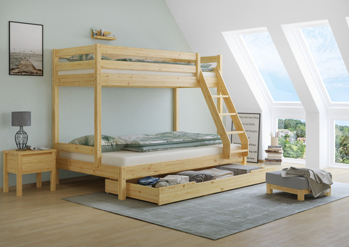 Doppel-Etagenbett 120x200 und 80x200 Erwachsenen-Stockbett Kiefer Massivholz natur V-60.18-08-12