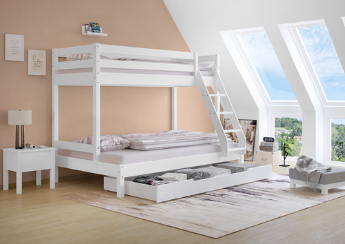 Doppel-Etagenbett 120x200 und 80x200 Erwachsenen-Stockbett Kiefer Massivholz wei� V-60.18W-08-12