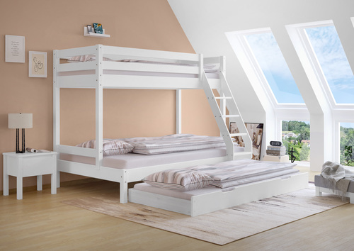Doppel-Etagenbett 120x200 und 80x200 Erwachsenen-Stockbett Kiefer Massivholz wei� V-60.18W-08-12