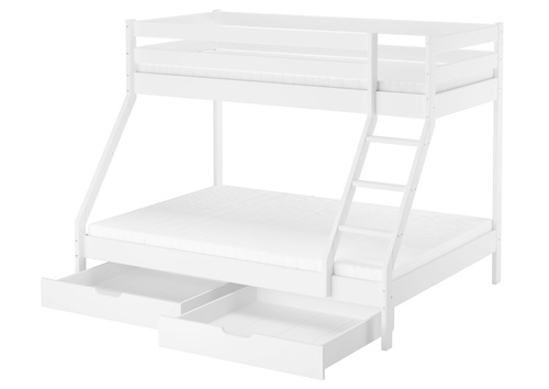 Doppel-Etagenbett wei� 140x200 und 90x200 Erwachsenen-Stockbett Kiefer Massivholz V-60.19-09-14W