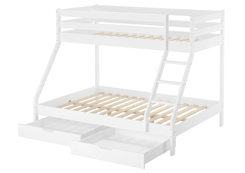 Doppel-Etagenbett wei� 140x200 und 90x200 Erwachsenen-Stockbett Kiefer Massivholz V-60.19-09-14W